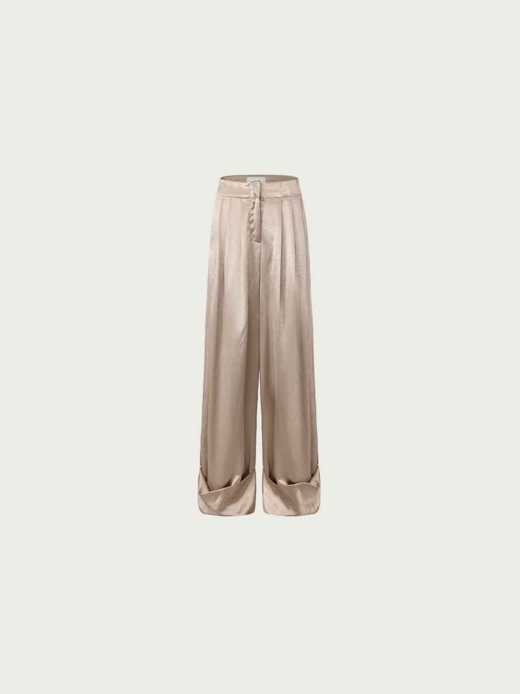 Champagne Acetate Metallic Hem Pants