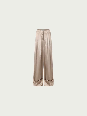 Champagne Acetate Metallic Hem Pants