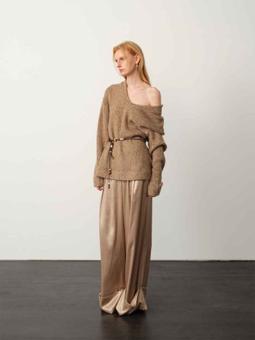 Champagne Acetate Metallic Hem Pants