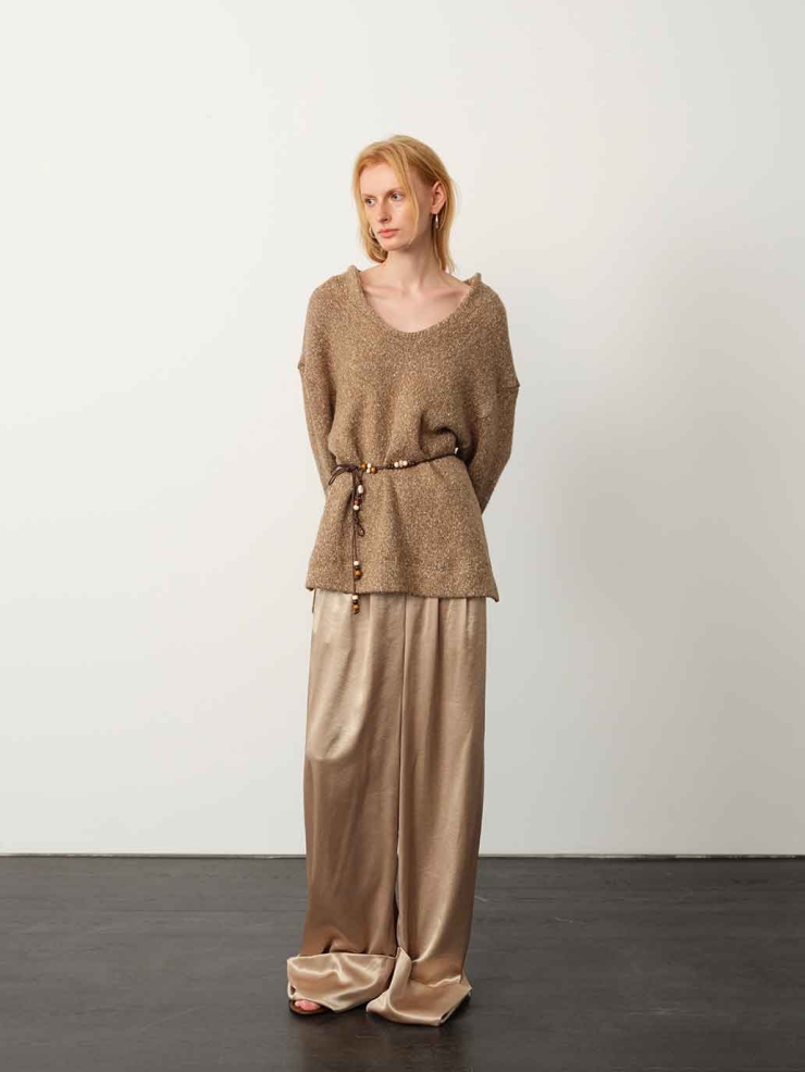 Champagne Acetate Metallic Hem Pants