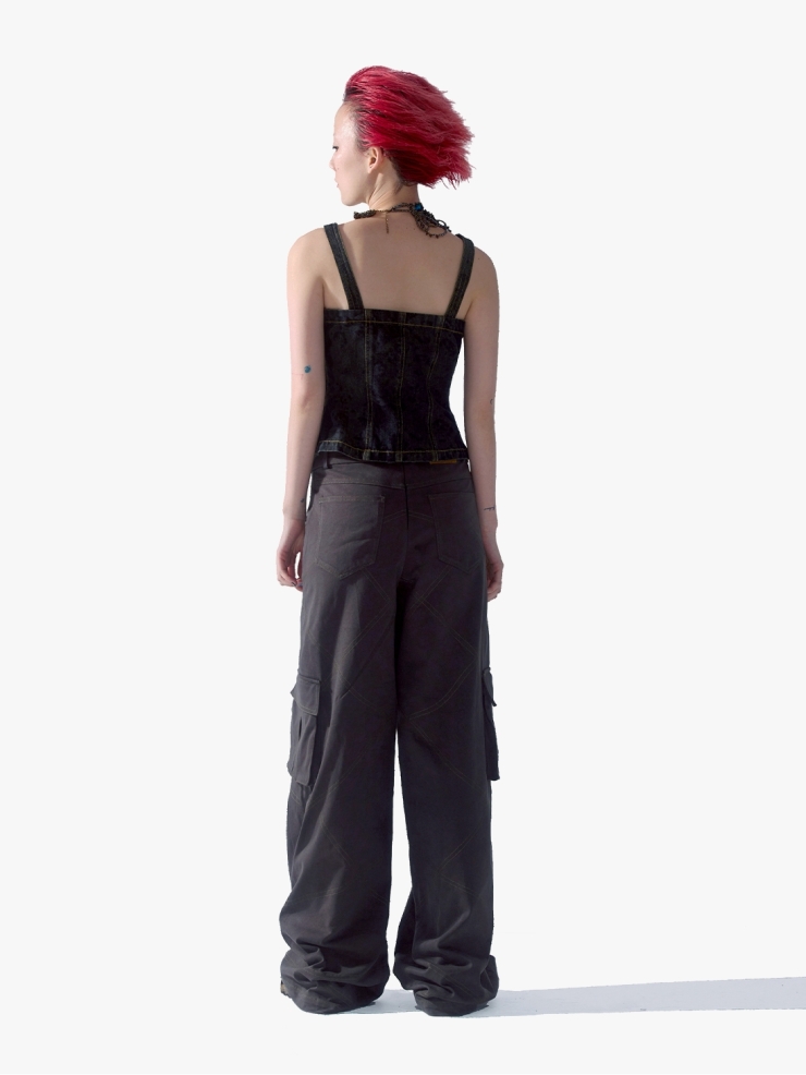 YUEQIQI Gray V-Waist Cargo Sweatpants