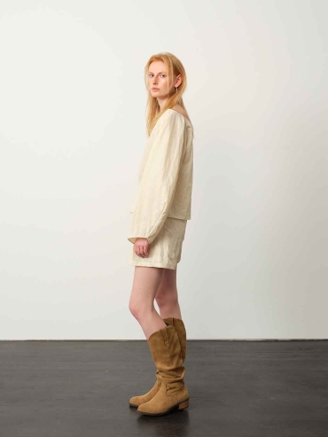 Apricot Double-Layer Silk-Textured Shorts