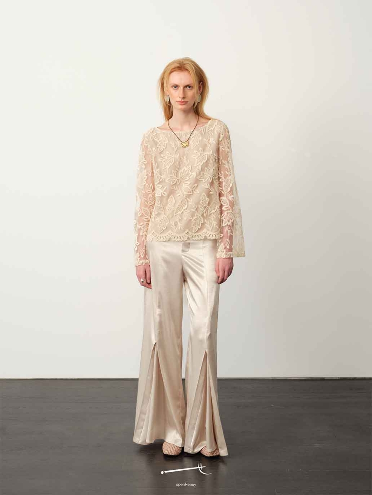 Apricot Acetate Organza Pleated Trousers