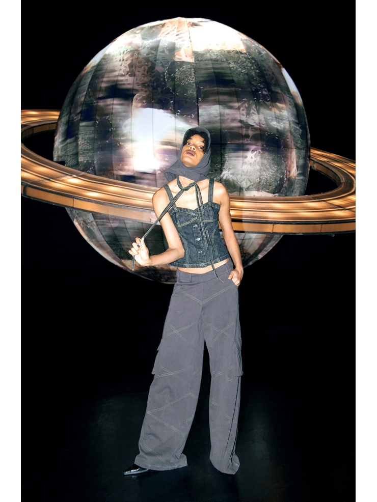 YUEQIQI Gray V-Waist Cargo Sweatpants