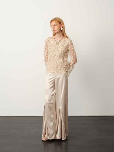 Apricot Acetate Organza Pleated Trousers