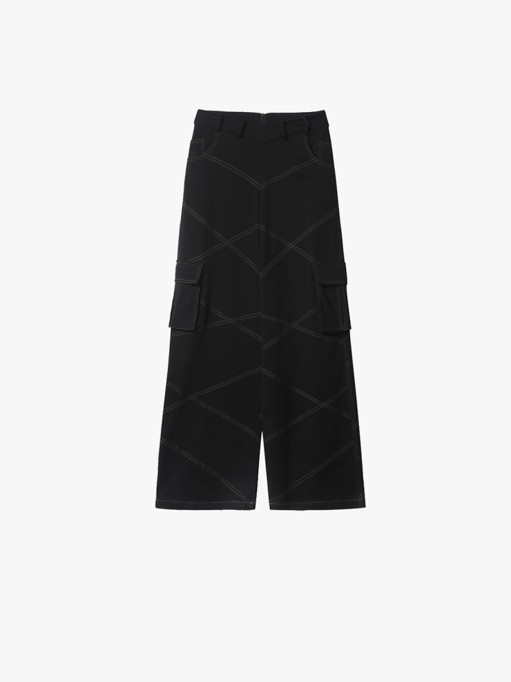 YUEQIQI Black V-Waist Cargo Sweatpants
