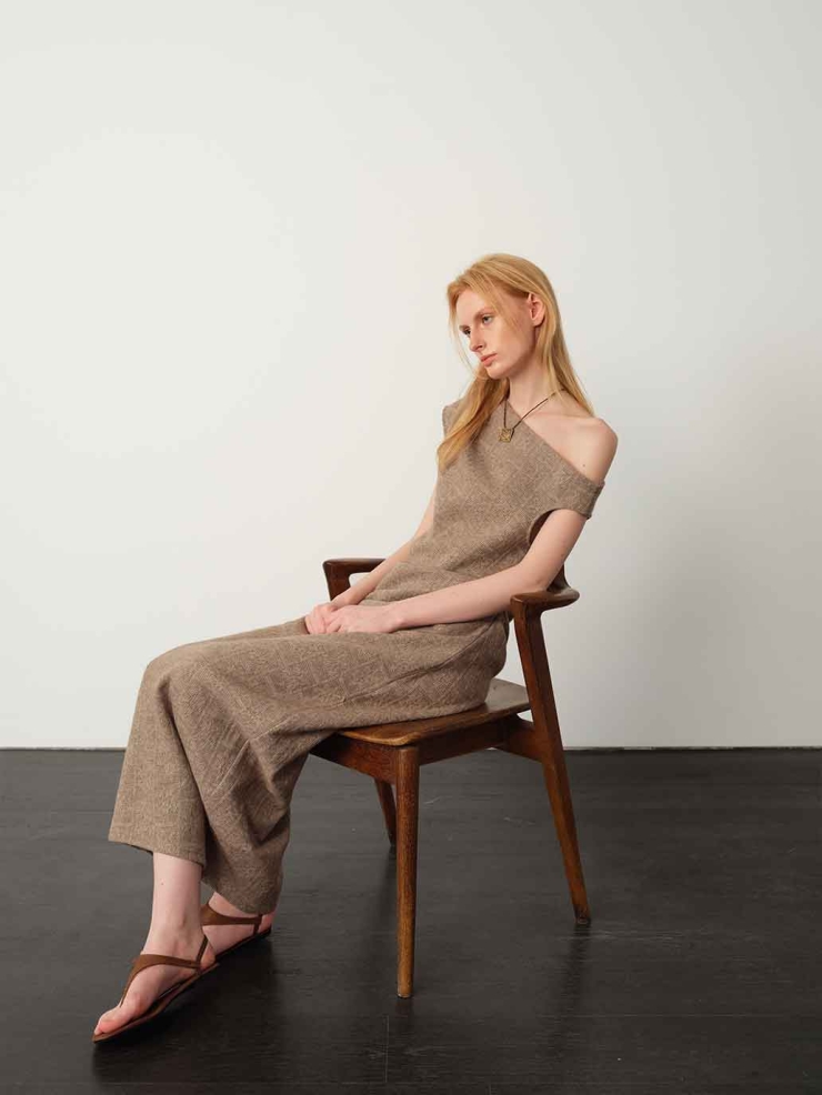 Brown One-Shoulder Knitted Maxi Dress