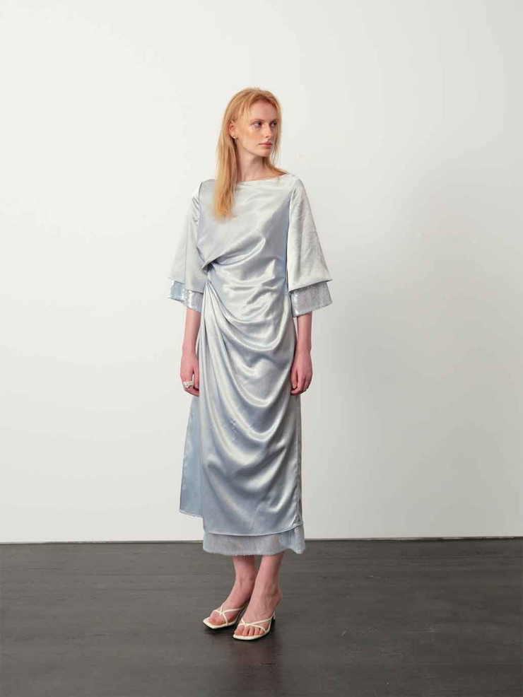 Misty Blue Acetate Backless Dress