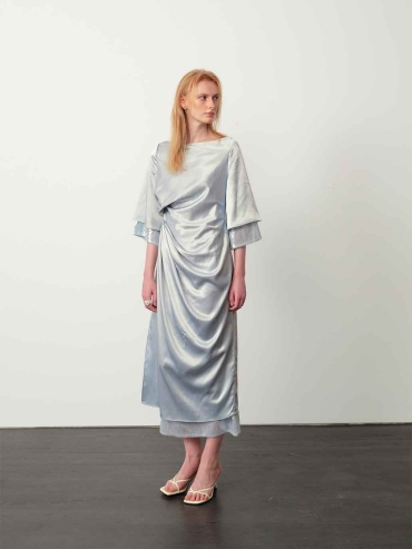 Misty Blue Acetate Backless Dress