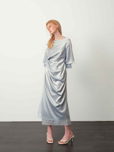 Misty Blue Acetate Backless Dress