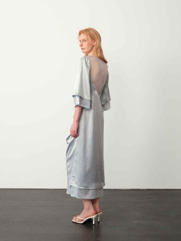 Misty Blue Acetate Backless Dress