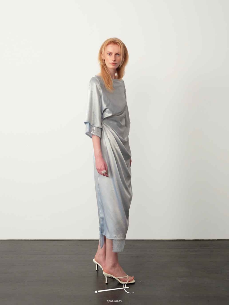 Misty Blue Acetate Backless Dress