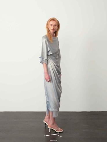 Misty Blue Acetate Backless Dress