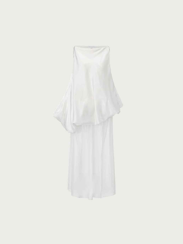 White Chiffon Bubble Maxi Dress