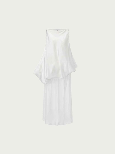White Chiffon Bubble Maxi Dress