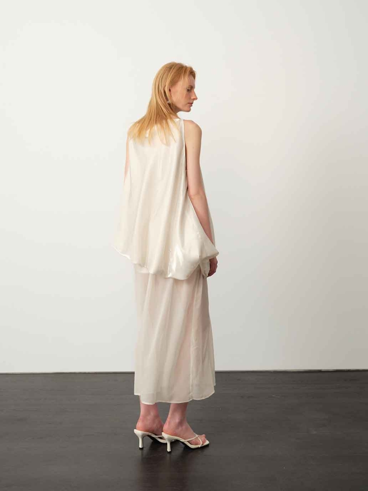 White Chiffon Bubble Maxi Dress