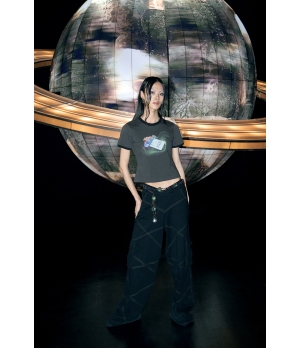 YUEQIQI Black V-Waist Cargo Sweatpants