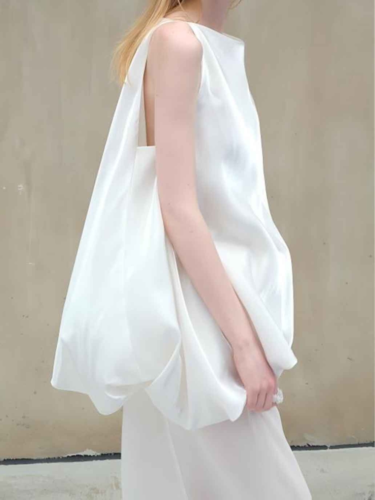 White Chiffon Bubble Maxi Dress
