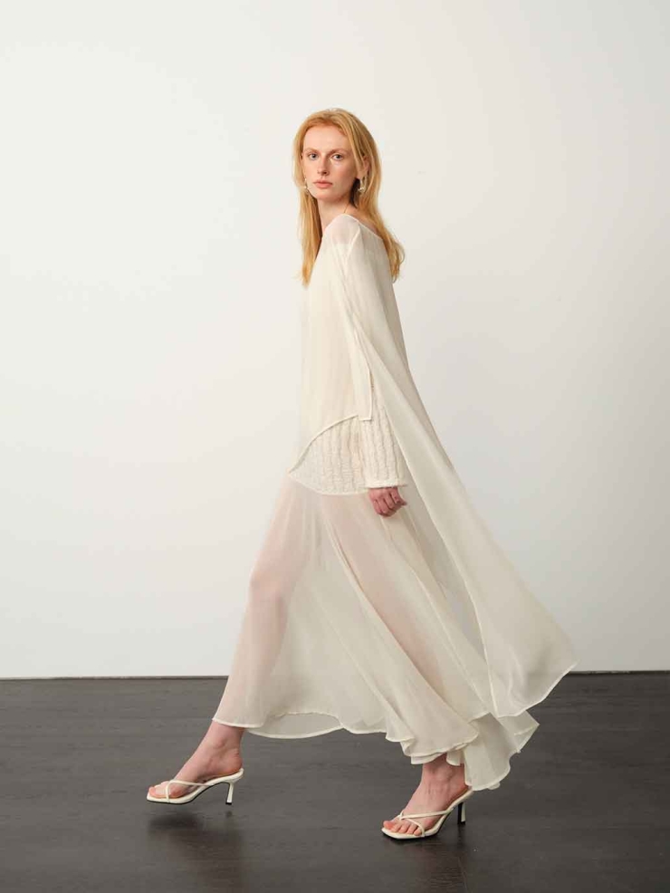 White Chiffon Panel Maxi Dress