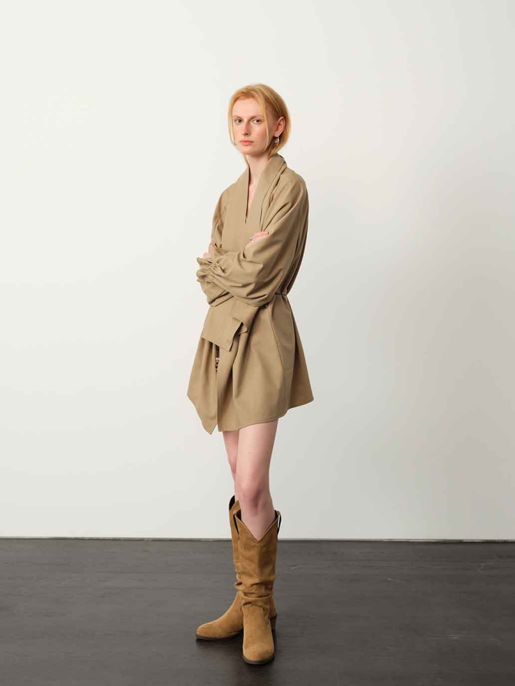 Khaki Scarf-Collar Jacket