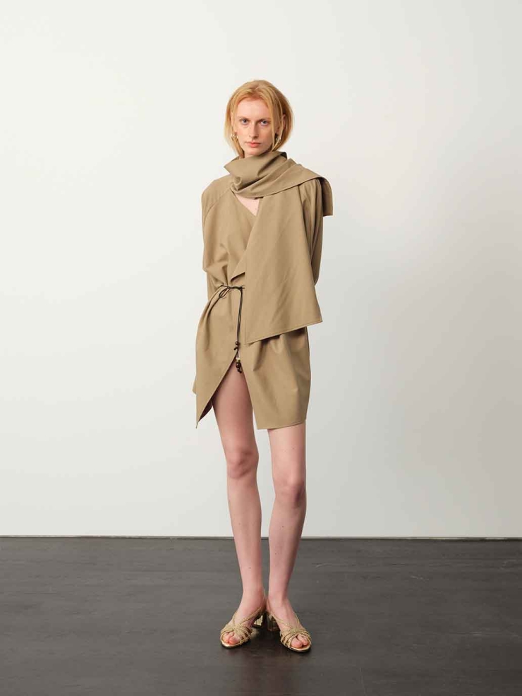 Khaki Scarf-Collar Jacket