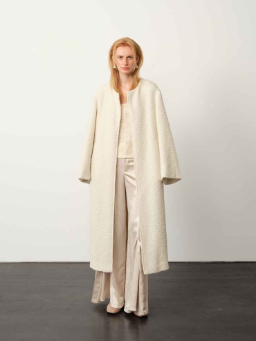 White Wool Collar-Scarf Coat