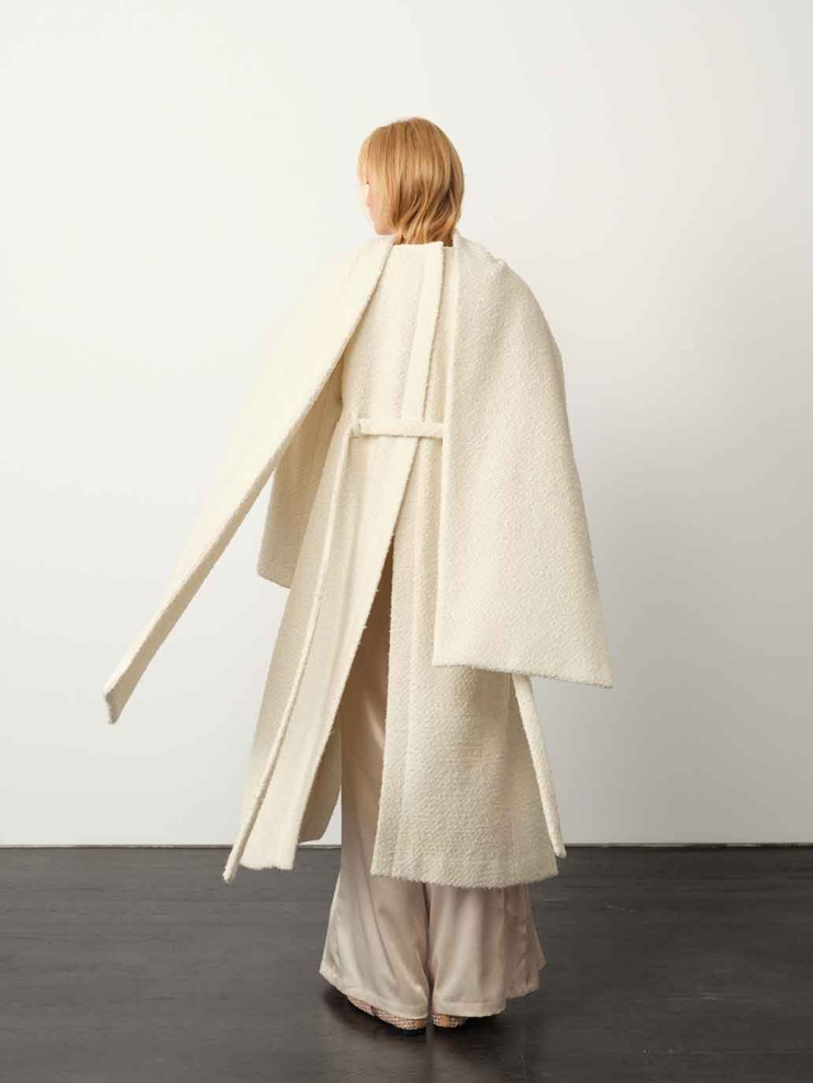 White Wool Collar-Scarf Coat
