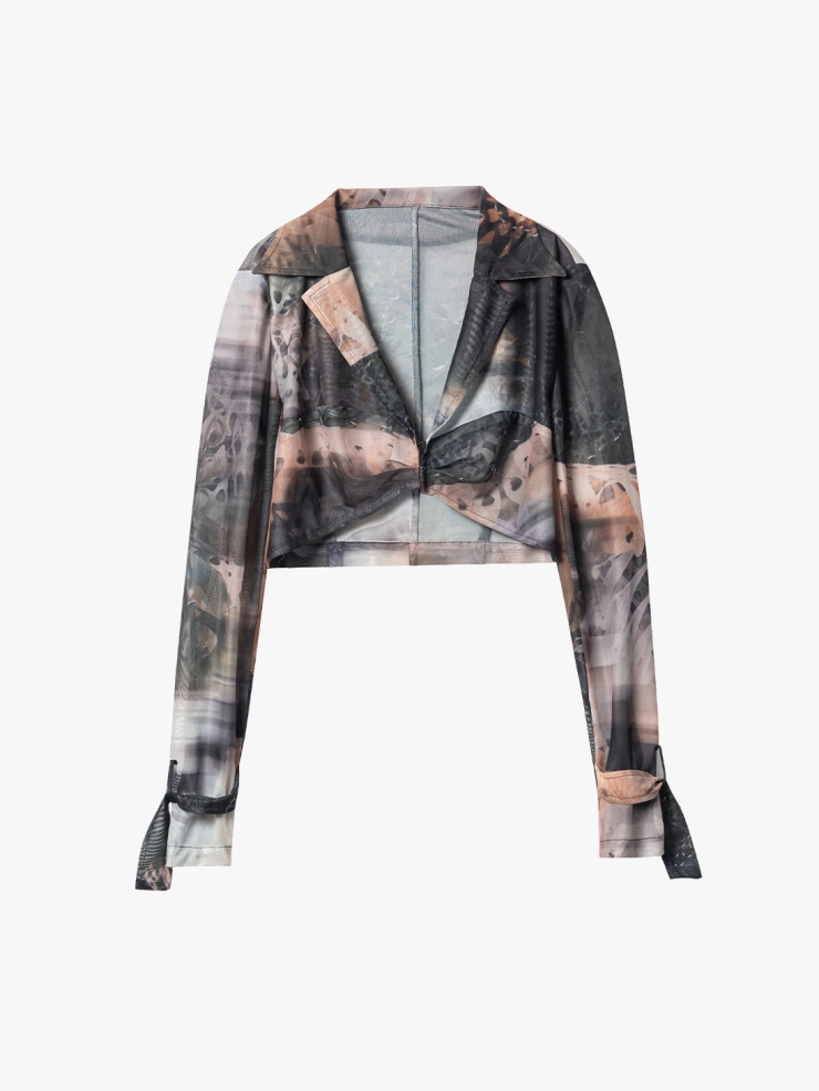 YUEQIQI "Terrarium" Long-Sleeve Tulle Cropped Top