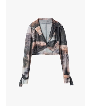 YUEQIQI "Terrarium" Long-Sleeve Tulle Cropped Top