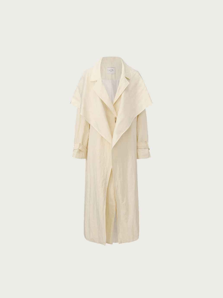 White Tencel Double-Layer Trench Coat