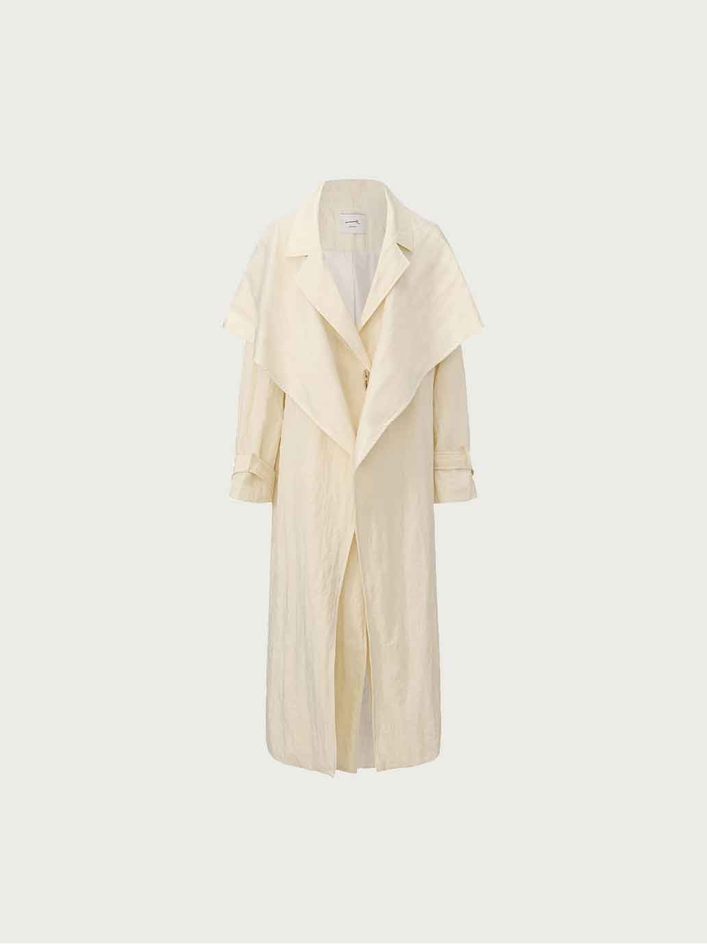 White Tencel Double-Layer Trench Coat