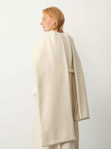 White Wool Collar-Scarf Coat