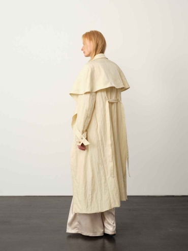 White Tencel Double-Layer Trench Coat
