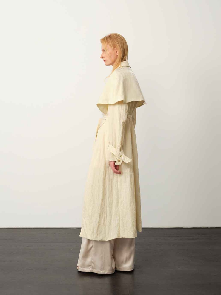 White Tencel Double-Layer Trench Coat
