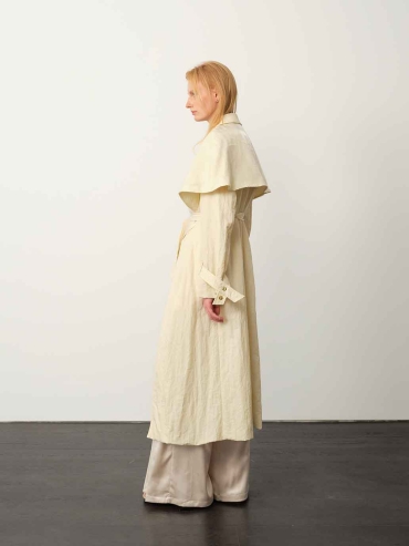 White Tencel Double-Layer Trench Coat