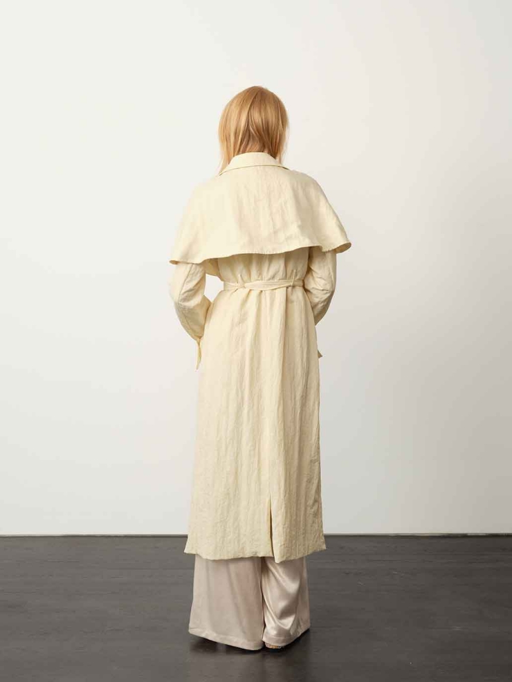 White Tencel Double-Layer Trench Coat