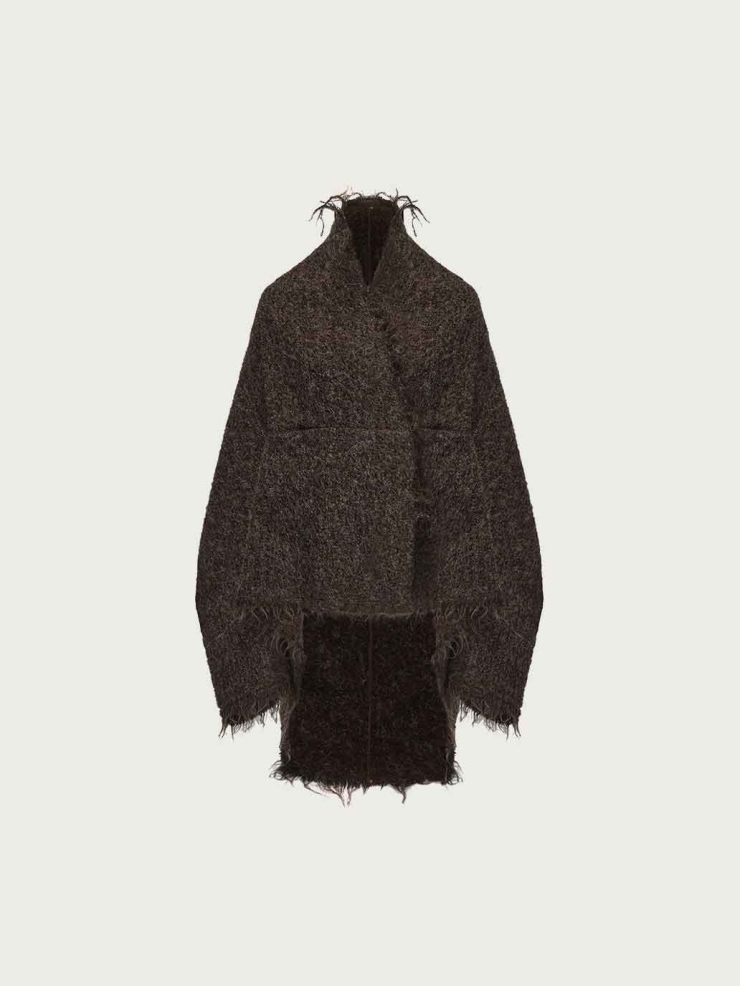 Brown Alpaca Wool Reversible Oversized Cardigan