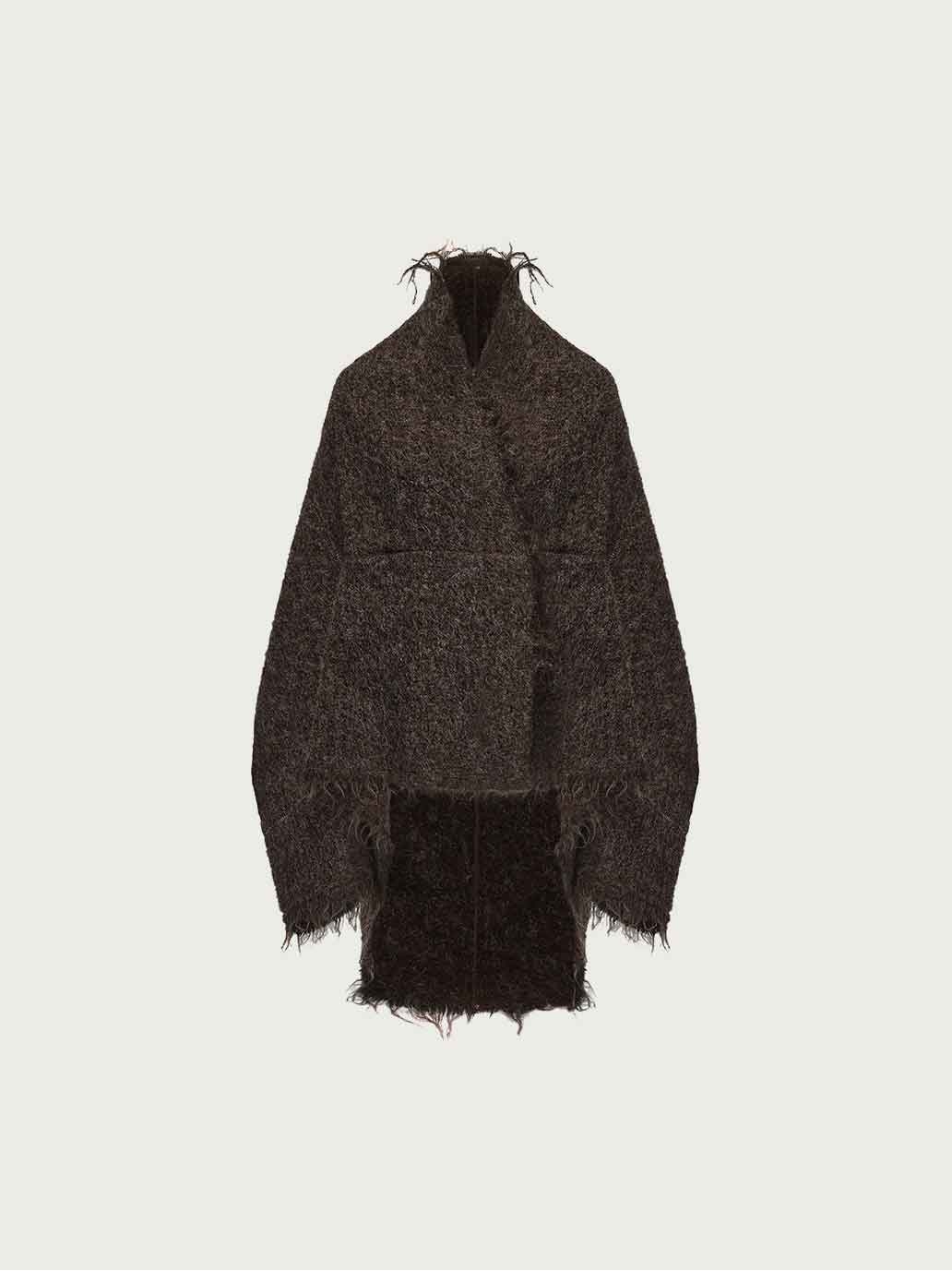 Brown Alpaca Wool Reversible Oversized Cardigan