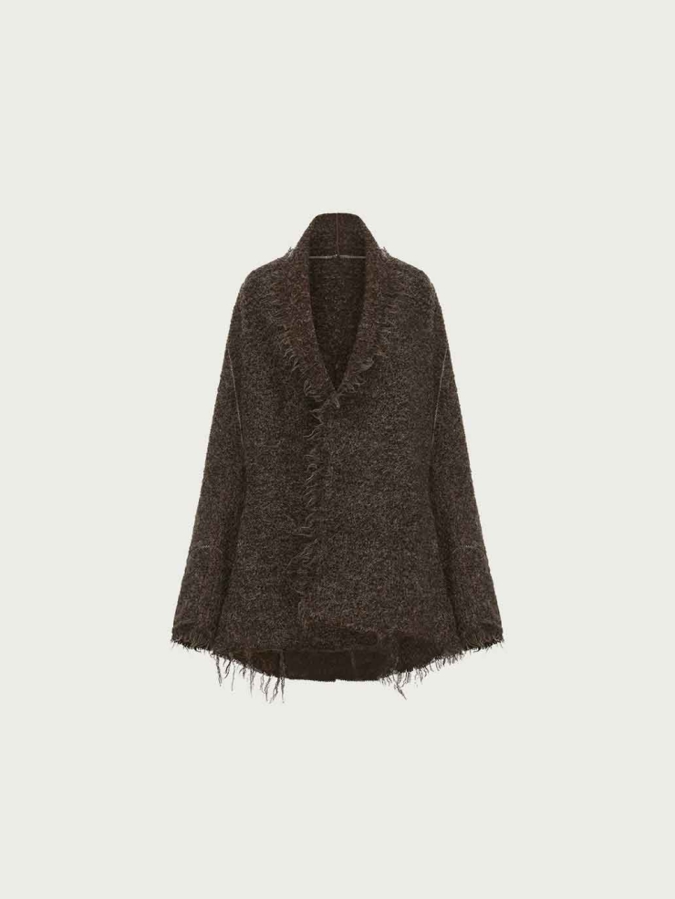 Brown Alpaca Wool Reversible Oversized Cardigan
