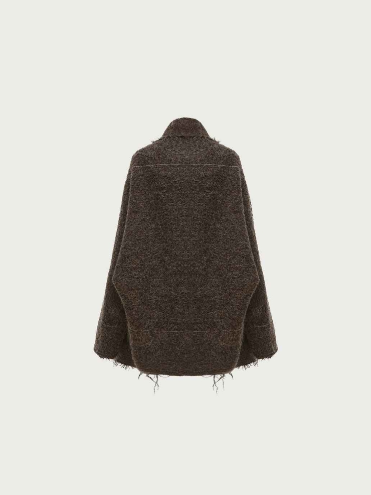 Brown Alpaca Wool Reversible Oversized Cardigan