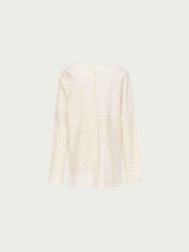 White Patchwork Relaxed-Fit Cardigan