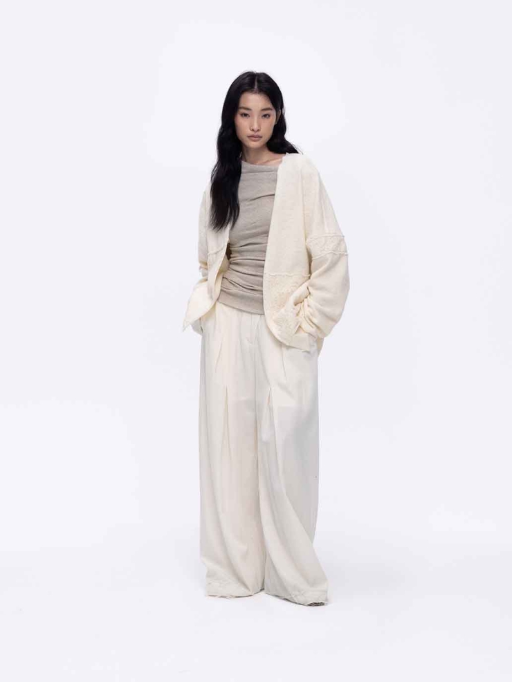 White Patchwork Relaxed-Fit Cardigan