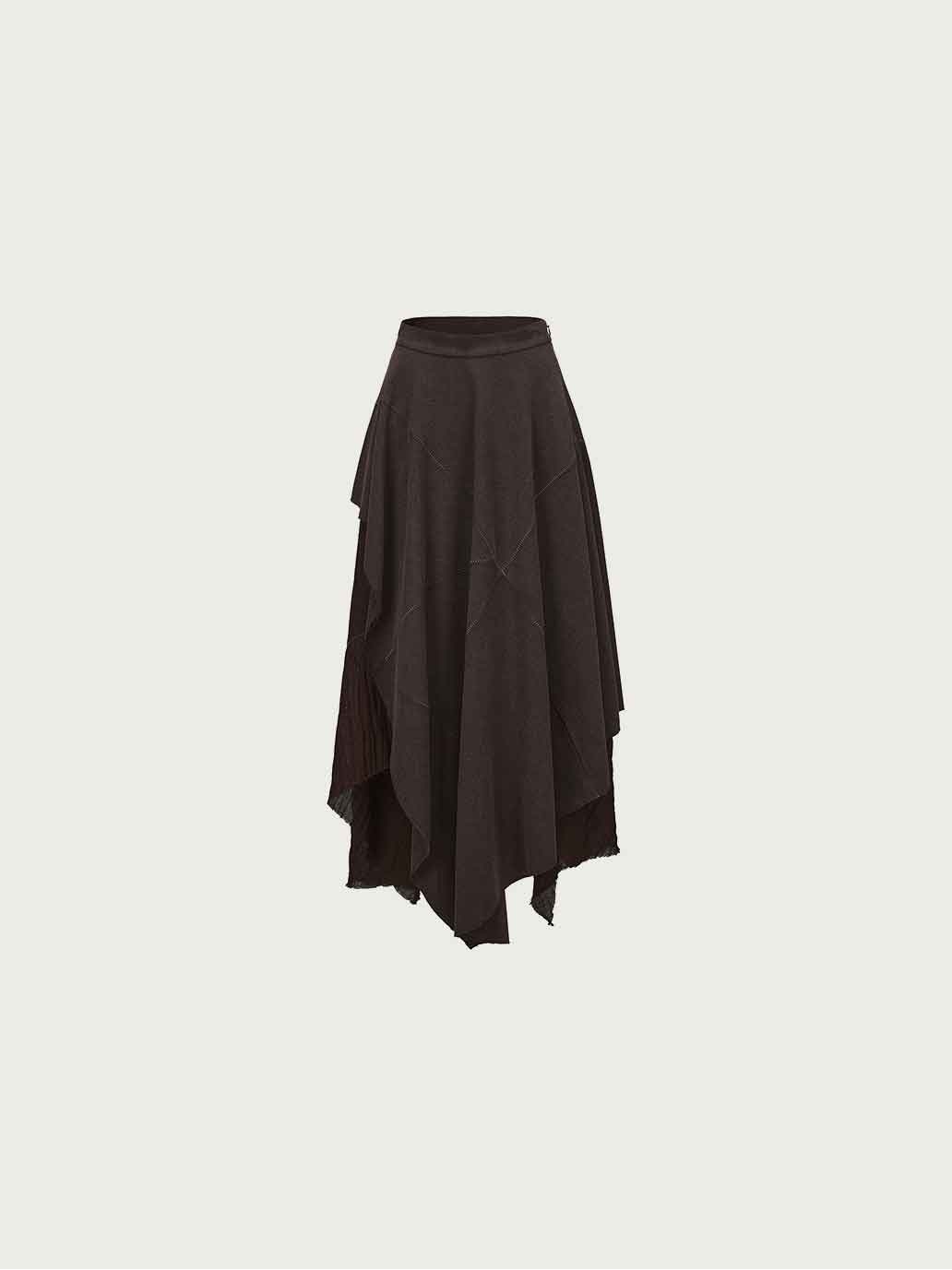 Brown Double-Layer Panelled Midi Skirt