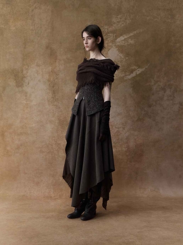 Brown Double-Layer Panelled Midi Skirt