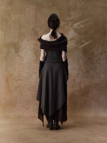 Brown Double-Layer Panelled Midi Skirt