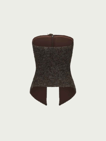 Brown Zip-Up Strapless Top