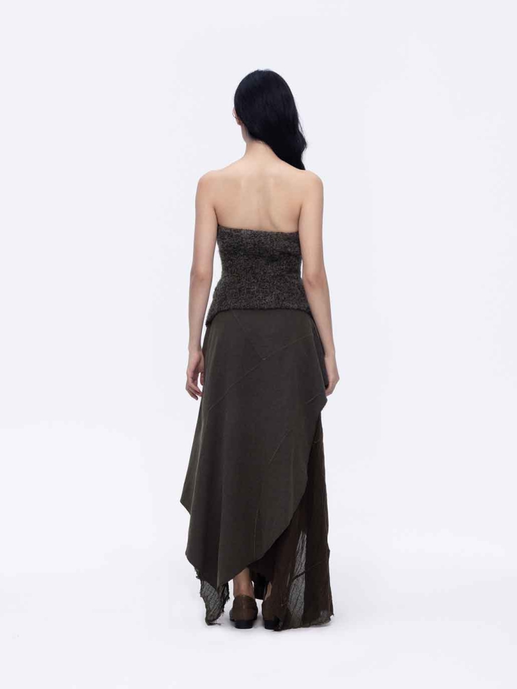 Brown Zip-Up Strapless Top