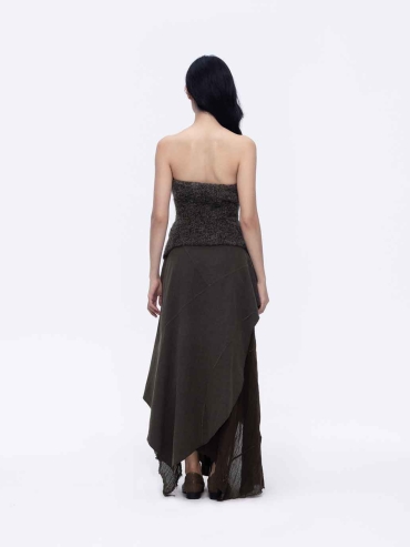 Brown Zip-Up Strapless Top