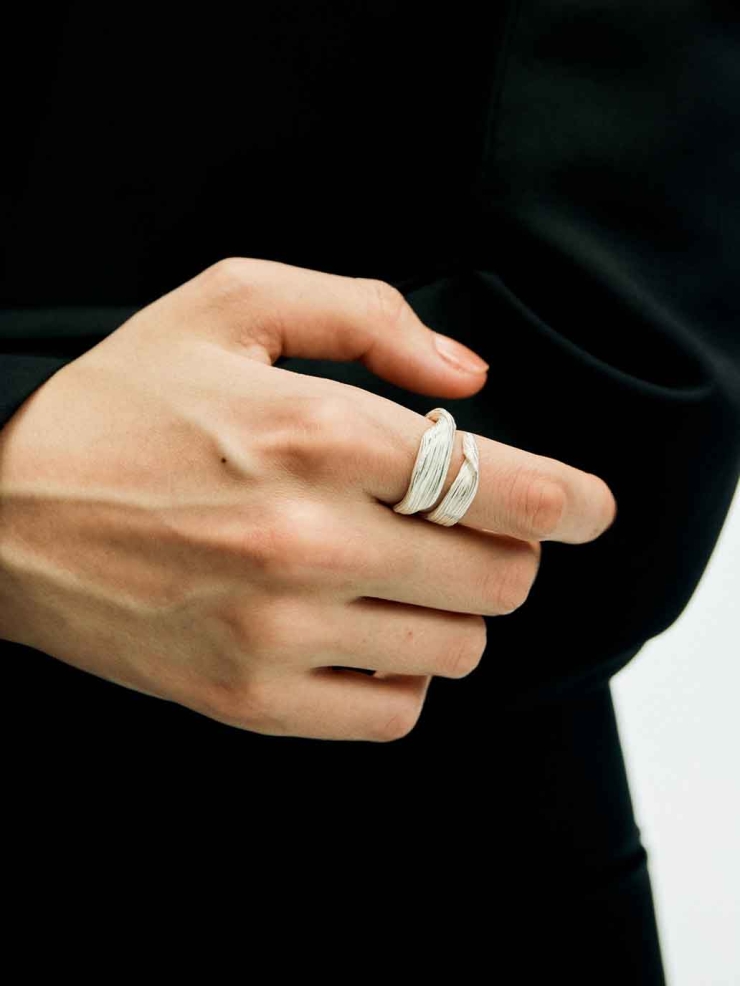 Silver Linear Double Band Ring
