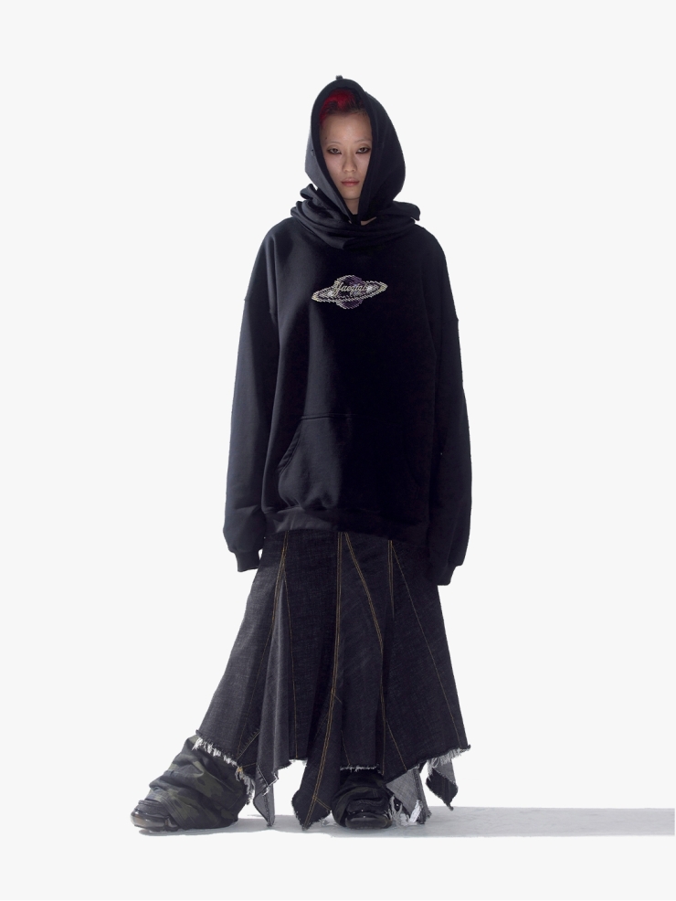 YUEQIQI Space Collar Hoodie With Beaded Plant